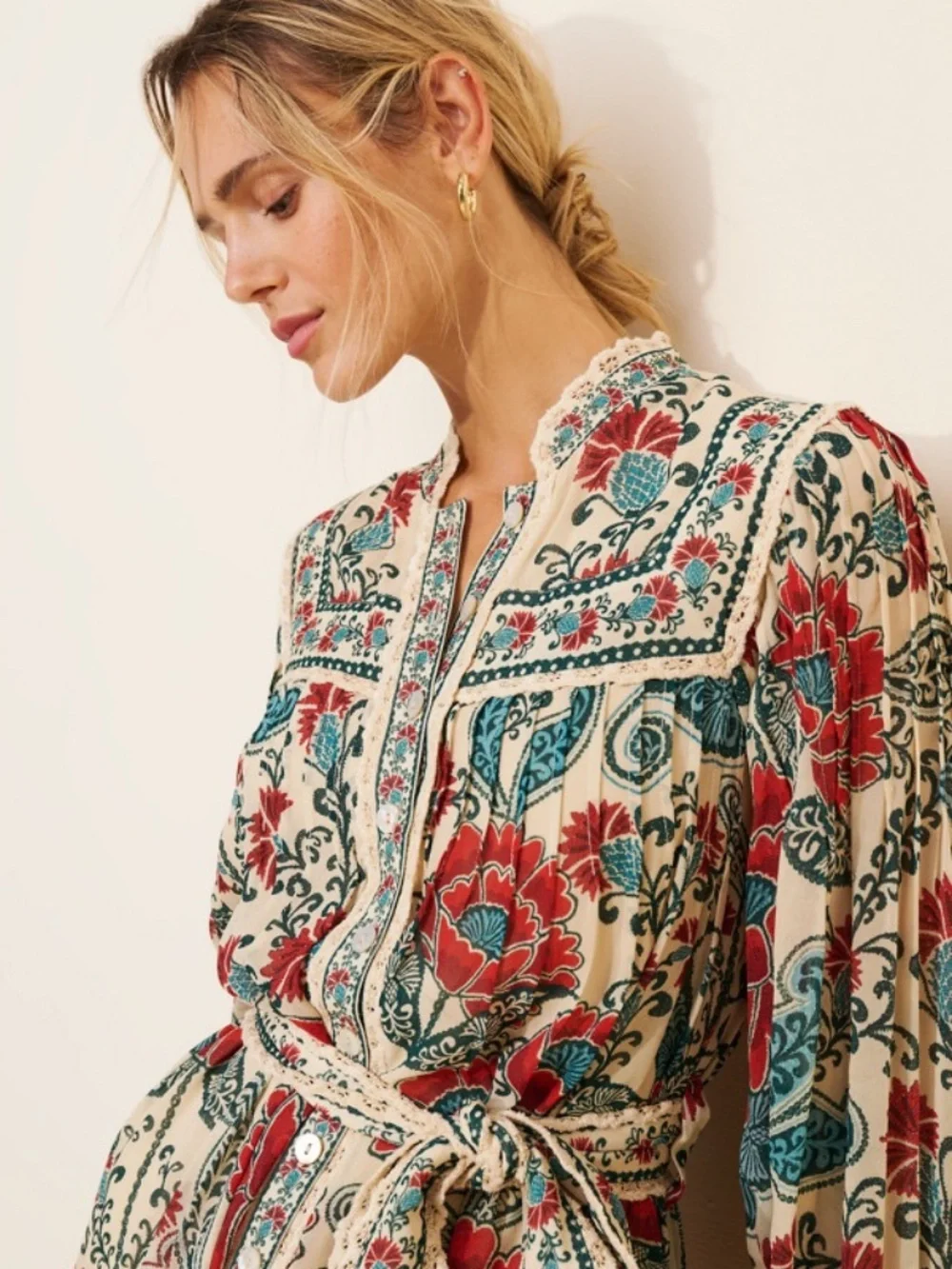 Farm Rio Francesca Long Sleeve Button Front Mini Dress | Size Large - Picture 4 of 12